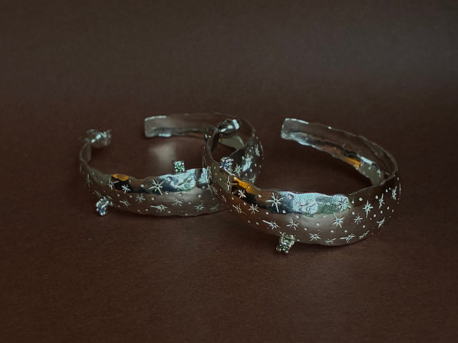 The milky way - Wide hoop earrings- Silver