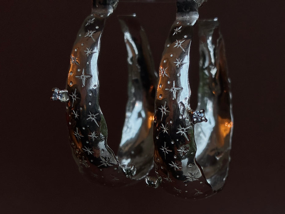 The milky way - Wide hoop earrings- Silver
