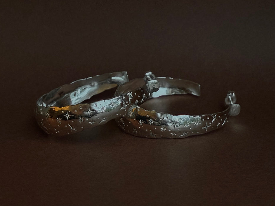 The milky way - Wide hoop earrings- Silver